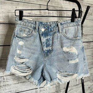 Front Crossover Distressed Denim Short